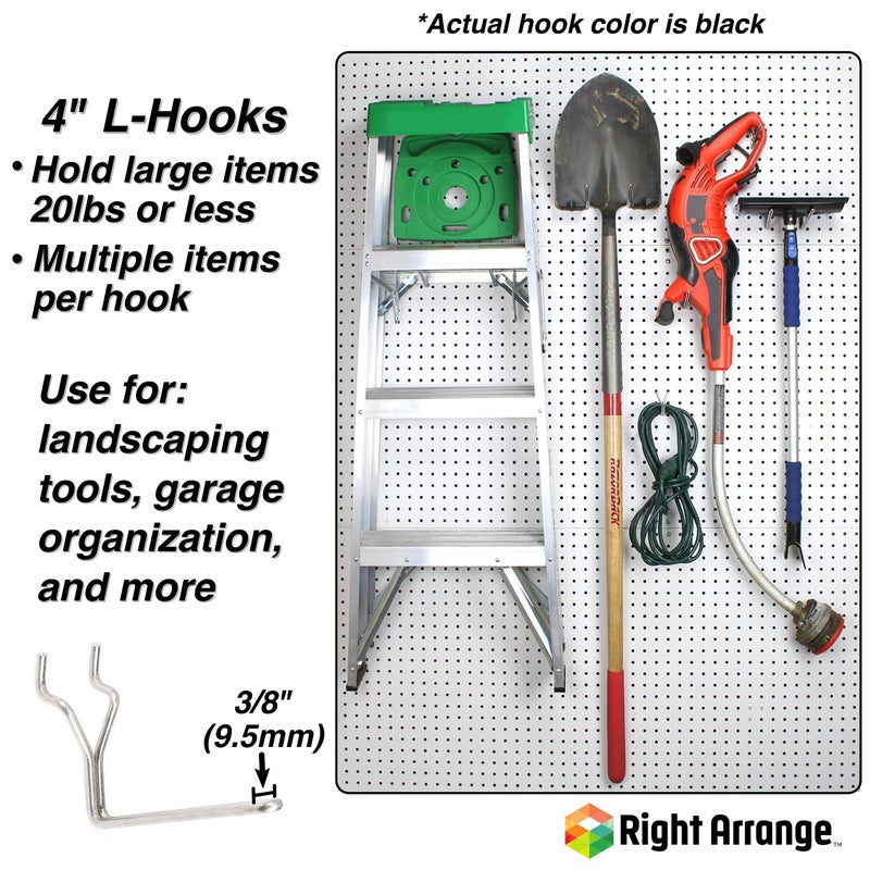 Right Arrange Steel Pegboard Hooks 25-Pack 4" L Hook, Black - Will Not Fall Out, Fits Any Peg Board - Organize Tools, Accessories, Workbench, Garage Storage, Kitchen, Crafts, Jewelry, Retail - Image 3
